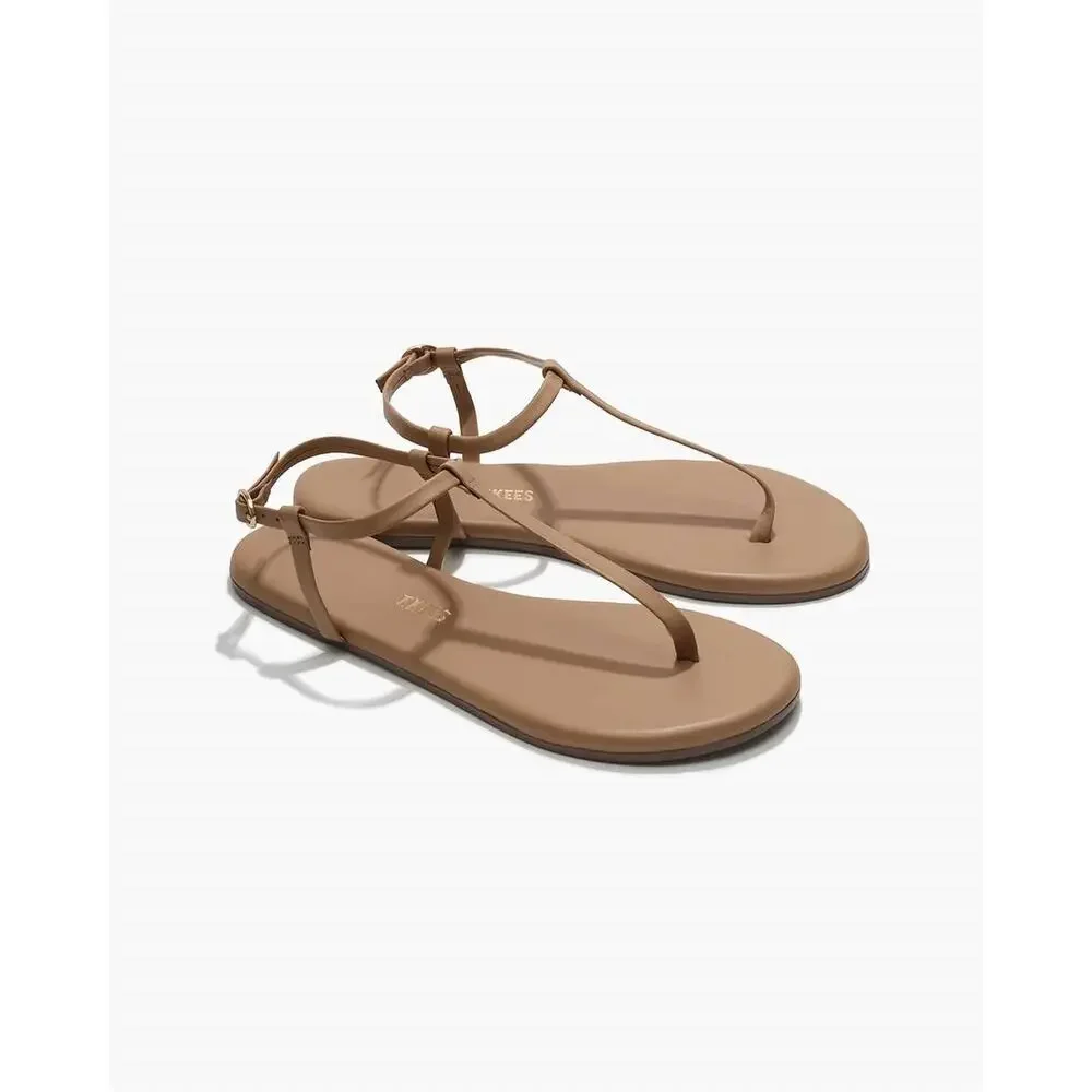 TKEES Mariana Leather T Strap Sandal Cocobutter 9 NWT Coastal Chic Tan